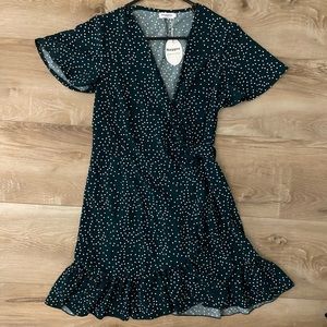 Green and white wrap dress